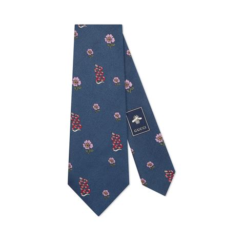 Snakes and flowers patterns silk tie 